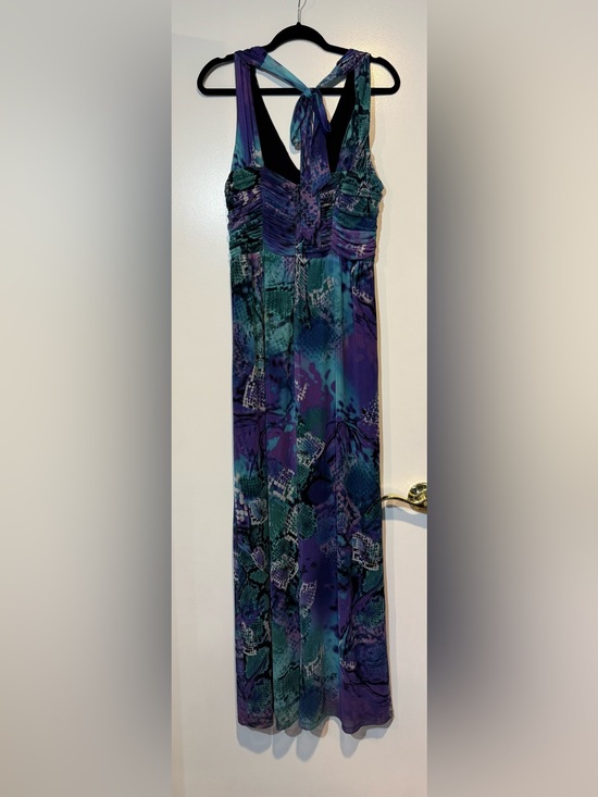 Cache Dresses & Skirts - Vintage Y2K Caché Purple Teal Snake Print Ruched Halter Maxi Dress Size L